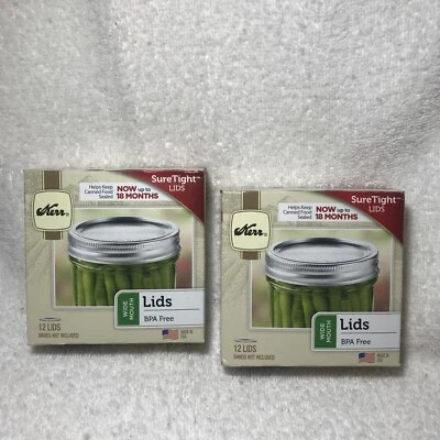 Tapas de tarro de conservas Kerr Wide Mouth Mason - 2 cajas (24 tapas en total) nuevas sin BOA Foto 1 de 2