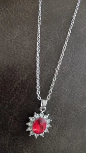 Sterling Silver Necklace with ruby Gemstone - Picture 1 of 1
