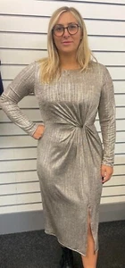 WALLIS LADIES TWIST GOLD METALLIC MIDI DRESS NEW (ref 479) SALE - Picture 1 of 2