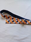 Talbots womens ribbon D-ring belt XL orange navy white preppy classic tailgating