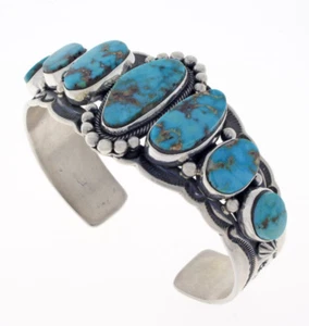 Pulsera Natural Kingman Fila Turquesa del Artista Navajo Aaron Toadlena - Imagen 1 de 5