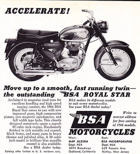 1964 BSA ROYAL STAR MOTORCYCLE ~ ORIGINAL SMALLER PRINT AD - Picture 1 of 1