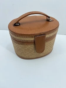 Bambusmatten Vintage Rattan Geflecht Lederbesatz Umhängetasche Handtasche Tasche - Bild 1 von 6