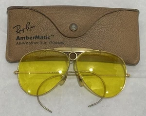 Ray-Ban USA Vintage 1970s B&L Aviator Ambermatic Bullet Hole Shooter Sunglasses - Picture 1 of 16