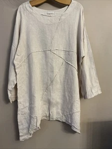 Made In Italy Beige Linen Unusual Longline Tunic Top - One Size - Picture 1 of 6
