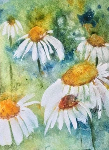 Original Signed Watercolor Painting. Floral. Daisies. Wildflowers. Wall Art.Boho - Picture 1 of 1