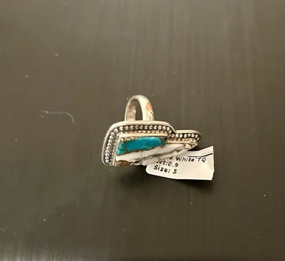 Anillo de piedras preciosas turquesa, plata de ley, talla 5, nuevo Foto 1 de 4