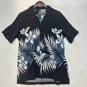 Favant Mens Hawaiian Shirt M Black Blue Floral Beach Short Sleeve Rayon Hawaii - Picture 1 of 10