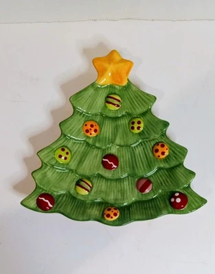 Тарелка для рождественской елки Fitz & Floyd Snowflake & Jake зеленая с желтой звездой сверху - Изображение 1 из 4