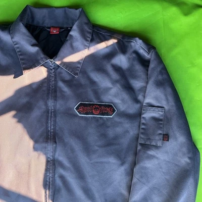 XL 90s/Y2K Spitfire Skateboard Work Jacket Gray Quilted Lined Patch Logo Mens - Image 1 of 4