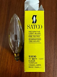 Satco (4) Kandelaber Leuchtmittel S3230 klar 120V 15 Watt Torpedosockel (klein) Neu - Bild 1 von 4
