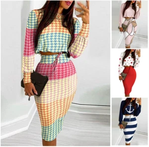 European and American Women's Knitted Print Pencil Skirt Suit - Picture 1 of 28