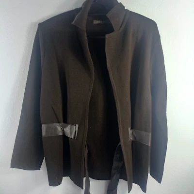 Zaket &Flover  Jacket Womens Medium Coat Knit Leather Trim Cozy Wool Black - Image 1 of 3