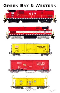 Póster de ferrocarril de Green Bay & Western Train 11""x17"" firmado por Andy Fletcher - Imagen 1 de 1
