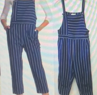 Macacão Ten Sixty Sherman listrado azul marinho branco mistura de linho azul tamanho XS cropped - Imagem 1 de 4