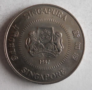 1987 SINGAPORE 50 CENTS - Excellent Coin Bin #1000 - Picture 1 of 2