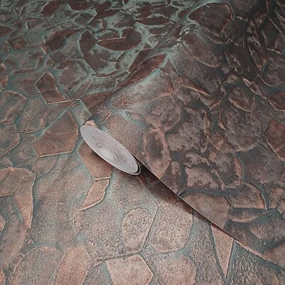 Distressed copper gray bronze metallic faux plaster rocks Textured 3D wallpaper - Image 1 of 4