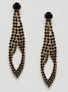 NEW ASOS Nylon Brand Earrings Gold and Black Diamante Drape Twist Earrings - Picture 1 of 3