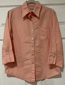 Chico’s Größe 1 Damen 3/4-Ärmel orange/weiß Knopfleiste Tasche Shirt sehr schön gebraucht, in einwandfreiem Zustand - Bild 1 von 5