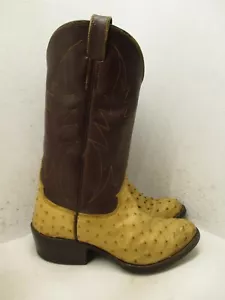 Custom HandMade Tan Brown Ostrich Leather Boots Men Sz 7 W Women Sz 9 Extra Wide - Picture 1 of 18