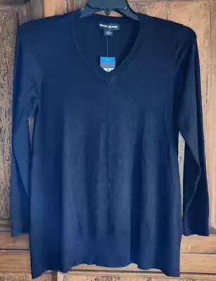 DKNY Jeans Black Viscose Blend V-Neck Long Sleeve Pullover Sweater Women's Large - Image 1 of 4