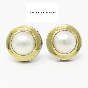 NYJEWEL David Yurman 18k Gold 925 Silver Mabe Pearl Cerise Clip On Earrings - Picture 1 of 6