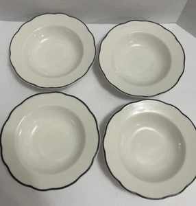 Buffalo China Restaurant Ware 8" Bowl Black Edge Scalloped Rim Set of 4 - Picture 1 of 12