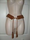 Women’s Waist Belt Small to Medium Tan Tassel String Ties Elastic Faux Leather 