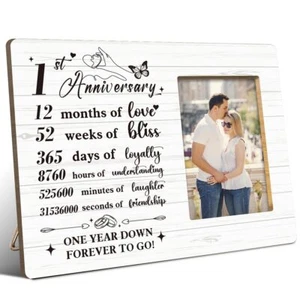 1st Anniversary Picture Frame Wedding Gift for Couple Him Her Husband Wife - Picture 1 of 7