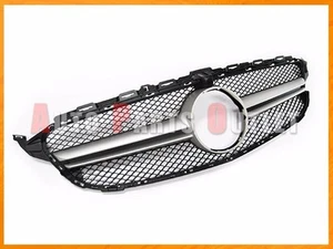 BENZ W205 C200 C300 C400 15-17 C63 Look Matte Black Front Grille w/ Silver Fins - Picture 1 of 3