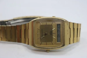 Vtg Seiko Watch Men Alarm Chronograph Gold Tone Analog Digital New Battery 7.5" - Picture 1 of 6