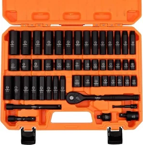 3/8" Drive Impact Socket Set 50-Piece Standard SAE and Metric Size 6 Point Cr-V - Picture 1 of 9