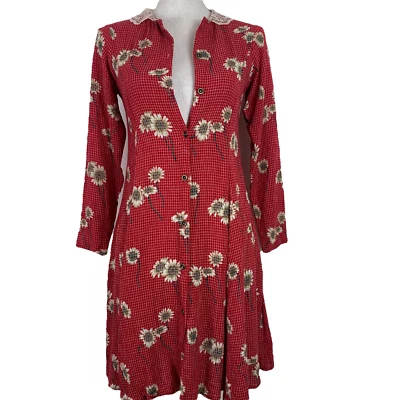 Vintage Dress Youth Large Yazoo Button Up Floral Plaid Lace Collared Womens XS - Image 1 of 4