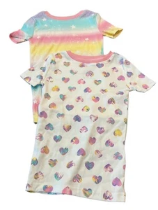 GIRLS Size 6 Set Of 2 Pajama Tops Hearts Stars Stripes Pastel New Kirkland Sig - Picture 1 of 7