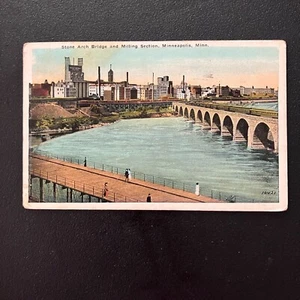 VTG Postcard Minneapolis Minnesota MN Stone Arch Bridge and Milling Section - Picture 1 of 2