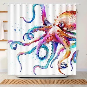 Octopus Nautical Shower Curtain Waterproof Summer-Themed Machine Washable - Picture 1 of 7