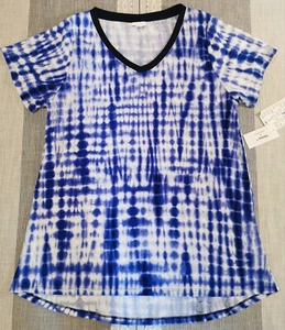 Lularoe Christy Large White Blue Purple Tie Dye Stripes NWT Stretchy V-Neck - Picture 1 of 7