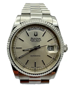 Bulova Super Seville Day-Date President Vintage Automatik-Armbanduhr in Silber - Bild 1 von 20