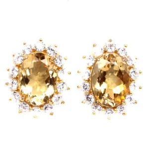 925 Plata de Ley 10 x 14 Mm. Dorado Citrino Amarillo & Blanco Zircon Pendientes - Imagen 1 de 4