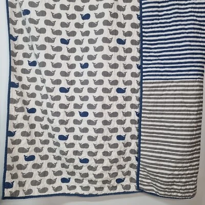 LAND OF NOD Pottery Barn Niños DOBLE Edredón Cobertor Azul Rayas Ballena Niño Náutico Foto 1 de 4
