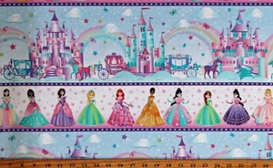 Cotton Fairytale Dreams Fairytale Stripe Princesses Fabric Print by Yard D672.04 - Picture 1 of 1