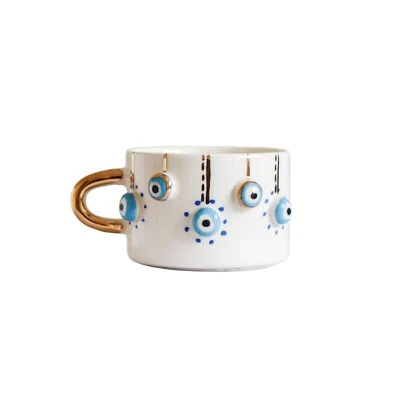 Taza de cerámica hecha a mano Evil Eye | Taza azul pintada a mano porcelana turca 200 ml Foto 1 de 4