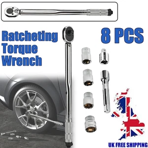 8pc Ratcheting Torque Wrench 1/2" Drive 28 -210Nm Car Wheel Wrench Socket Set UK - Picture 1 of 10