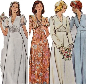 1970s Basque Puff Sleeve Ruffle Wedding Dress Sewing Pattern Butterick 3774 - Picture 1 of 3