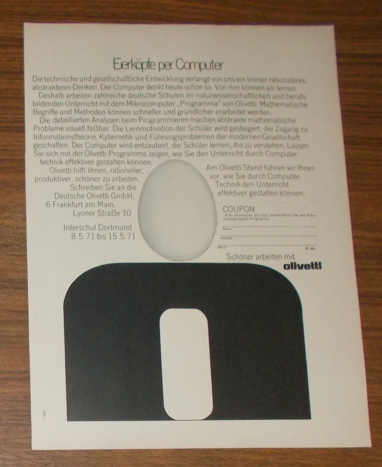 Seltene Werbung OLIVETTI - Eierköpfe per Computer 1971 - Image 1 of 1
