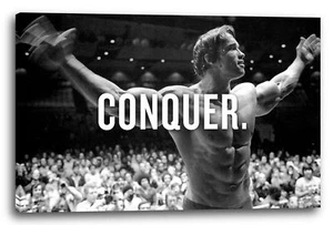 Lein-Wand-Bild Arnold Schwarzenegger Body Building Conquer Erobere - Bild 1 von 2