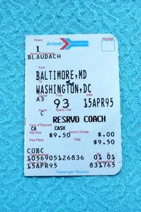 Amtrak Ticket Stub - April 15, 1995 - Reserved Coach - Picture 1 of 2