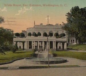 Color Litho White House East Entrance Washington DC Fountain Trees - Picture 1 of 3