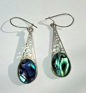 Silver And Abalone Drop Earrings - Picture 1 of 3