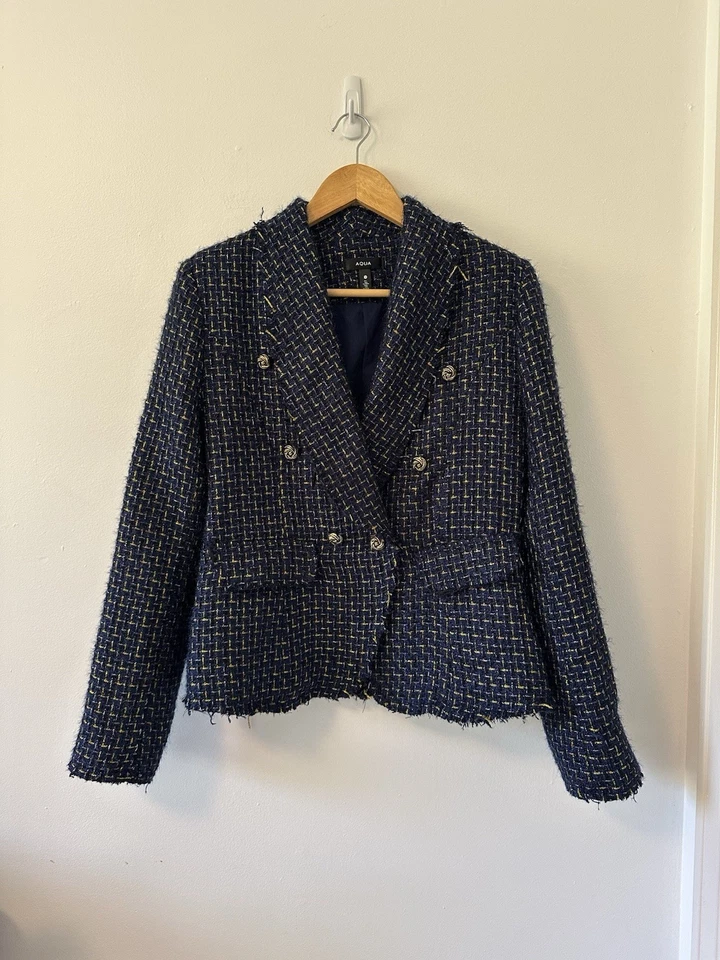 Chaqueta Aqua Cutaway Tweed Doble Pecho en Azul Marino | Talla Mediana Foto 1 de 4